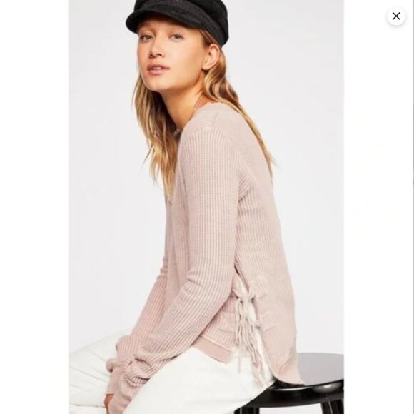 Free People Sweaters - Free People FP One Size S Side Tie Waffle Knit Cropped Sweater Blush Pink